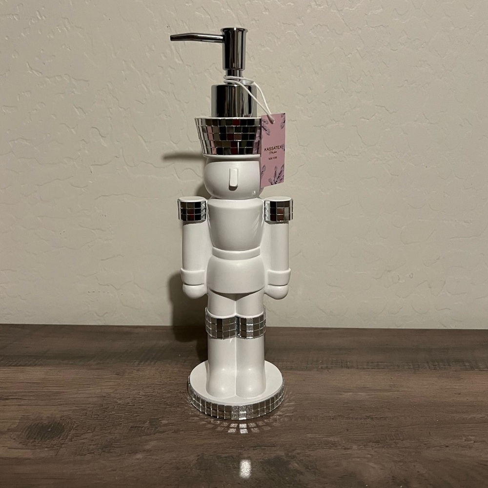 NEW Kassatex White Disco Ball Nutcracker Resin Soap Dispenser Christmas Decor